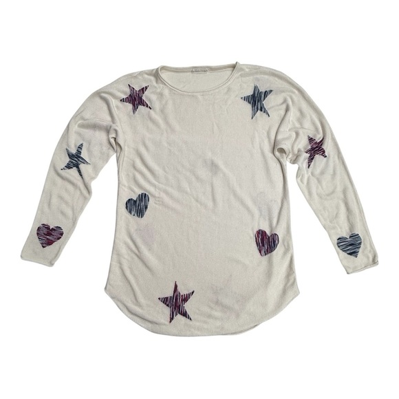 Britny Cashmere Blend Hearts and Starts Knit Sweater Shirt Size M - Picture 1 of 3